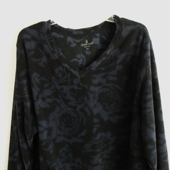 Cuddl Duds Fleece Pullover Lounge Top Women's Plus Size 2X Blue Black Thumbholes - Picture 2 of 9